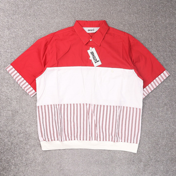 VTG 80s 90s Award Deadstock Large Red White Striped Short Sleeve Collared Shirt - Picture 1 of 9